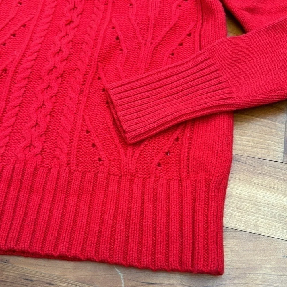 J.Crew Cable knit Sweater red wool blend pullover crewneck long sleeve XS S